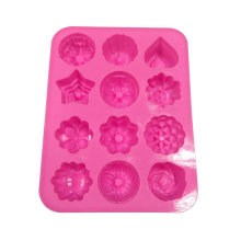 Amazon Vendor 12 Cavidade Flores Silicone Nonstick Cake Pão Mold